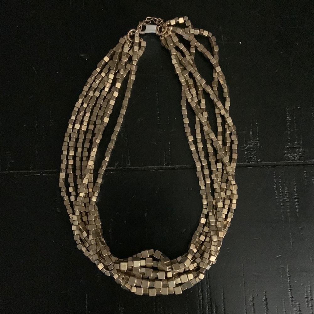 Ann Taylor LOFT Brushed Gold Tone Multi Strand Fashion Beaded Necklace